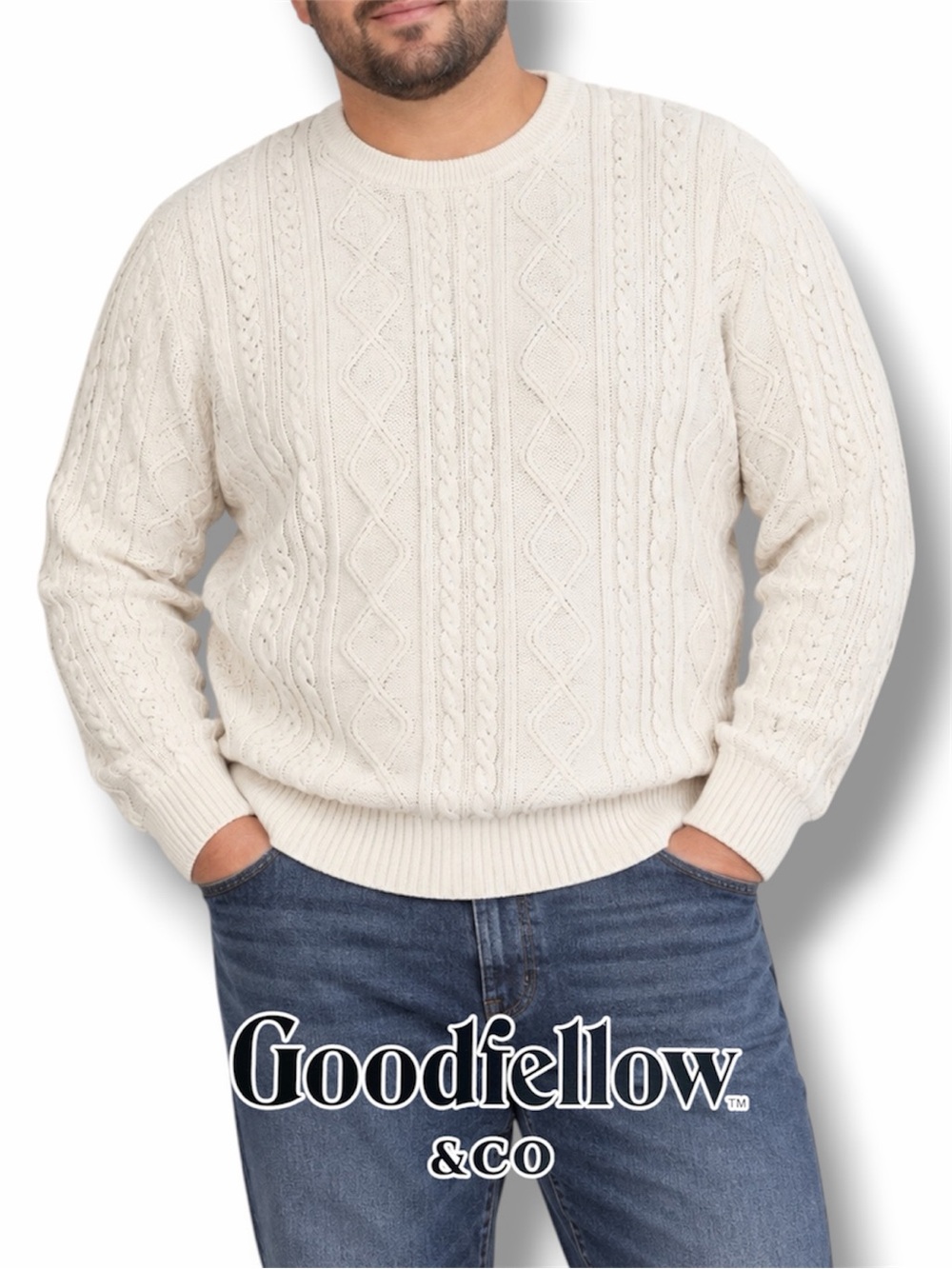 Mens Sweater Crewneck Cable Knit Pullover Goodfellow & Co Size XL